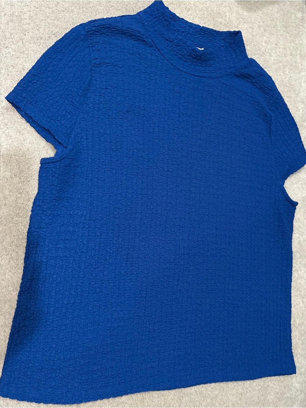 DKNY Electric Blue Textured Short-Sleeve Mock Neck Top